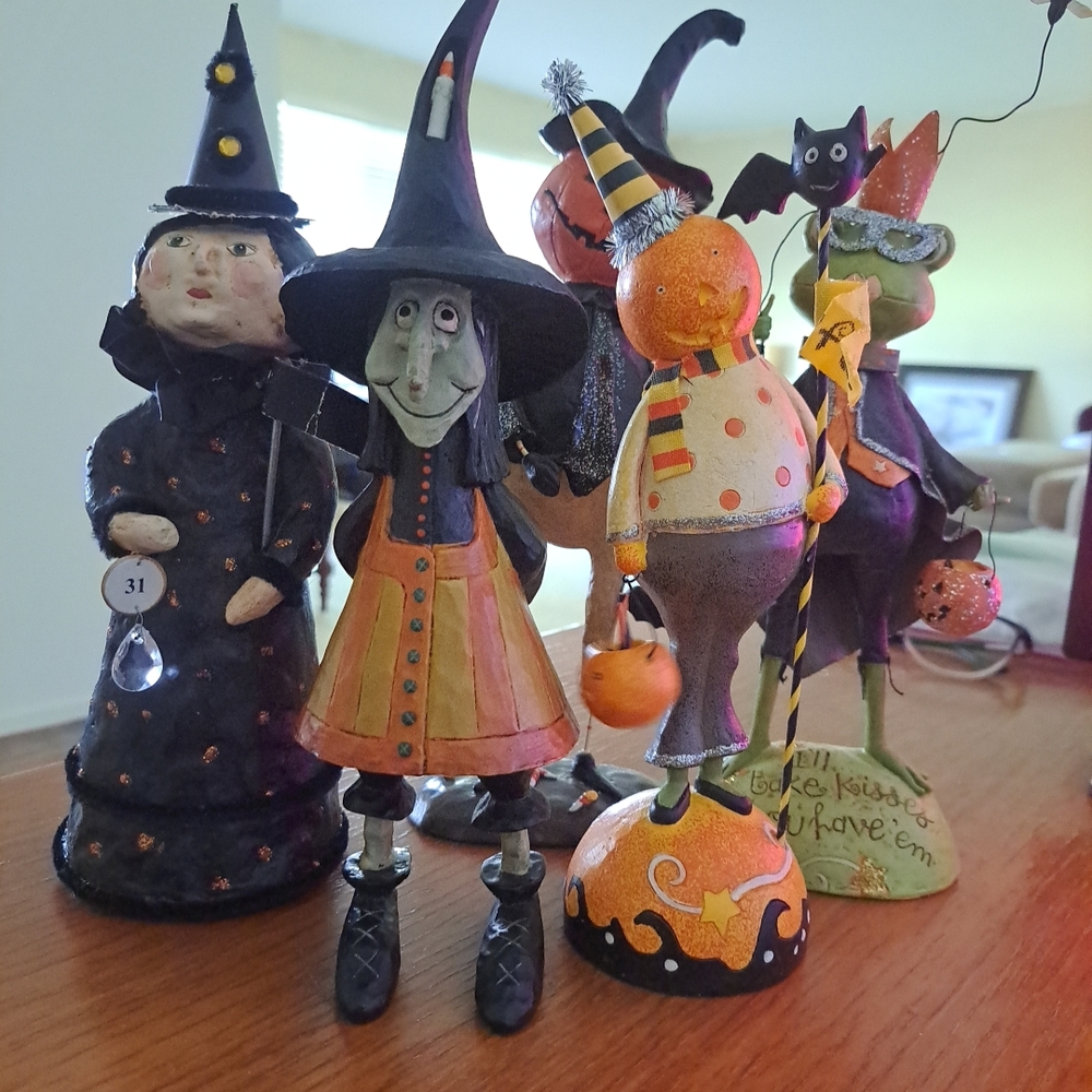 Halloween Witch and Pumpkin Figurines Bundle 9 Inches Tall Vintage New